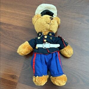 Vintage Charming Stuffed Bear in Blue and Black Uniform